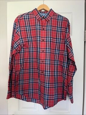 Izod Men's Red and Blue Plaid Button-Down Shirt